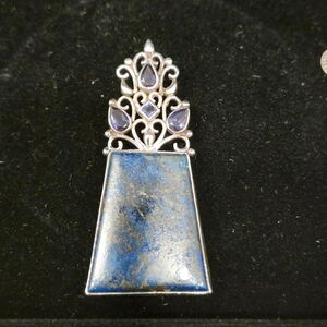 Beautiful PTI Nepal Lapis Lazuli Pendant 925 Sterling Silver Jewelry Chunky Vtg